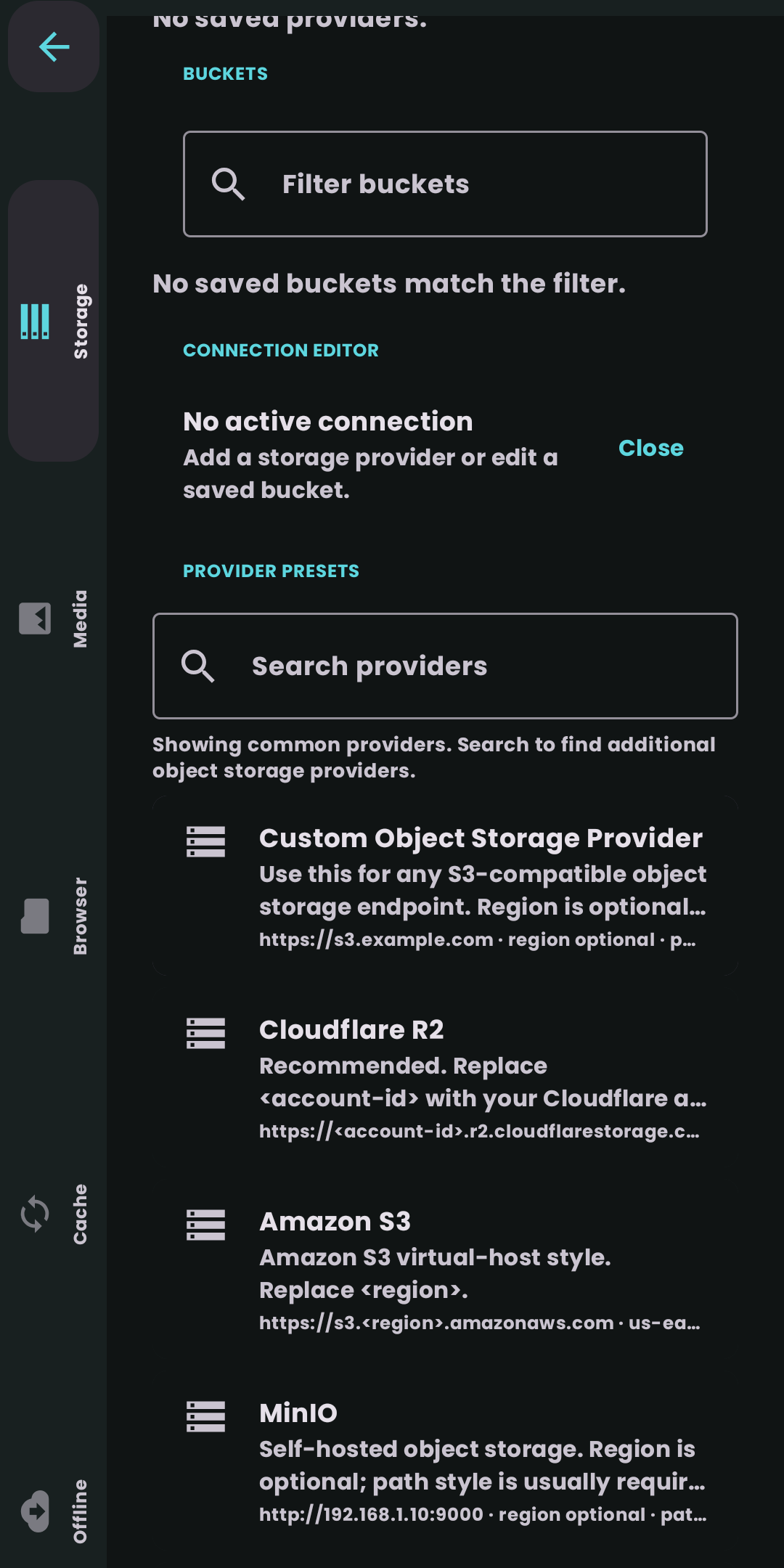 S3Dock provider preset list